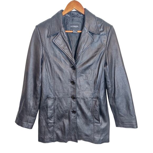 Vintage 90s/Y2K Outbrook Genuine Leather Longline Blazer Jacket Black Small - Picture 6 of 12